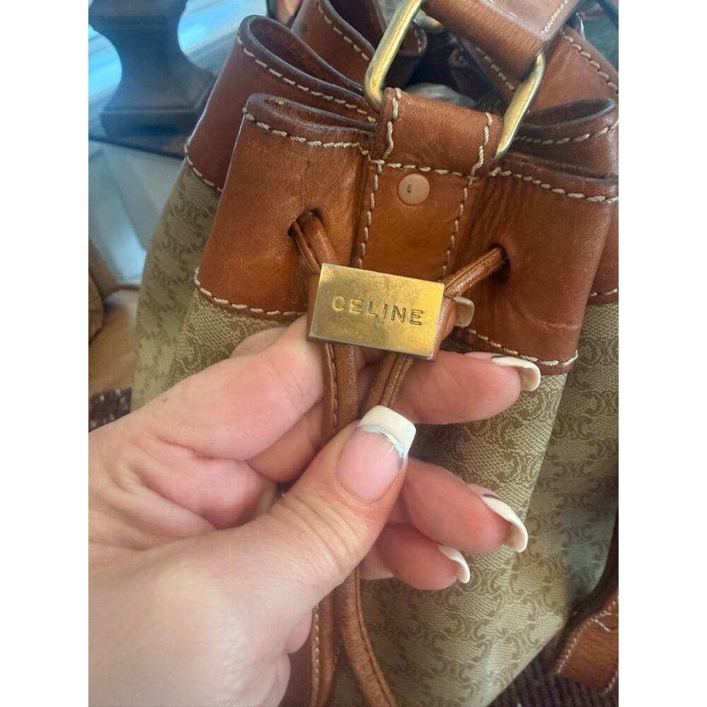 Celine Beige & Brown Canvas Bucket Shoulder Bag - Picture 9 of 12